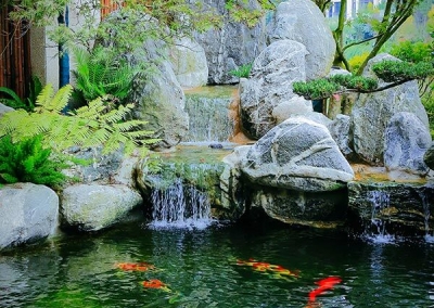 成都蔚蓝卡地亚日式别墅庭院景观设计实景图片案例-成都一方园林