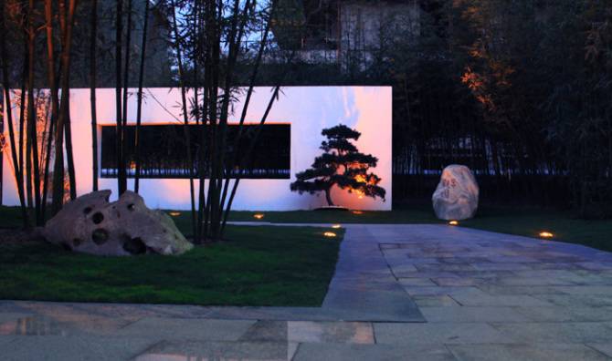 100平新中式别墅庭院景观设计实景图-成都一方园林绿化公司-1